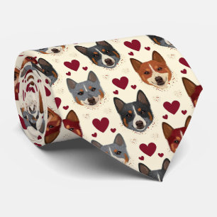 Australian Cattle Dog Valentine Hearts Pattern Dog Neck Tie