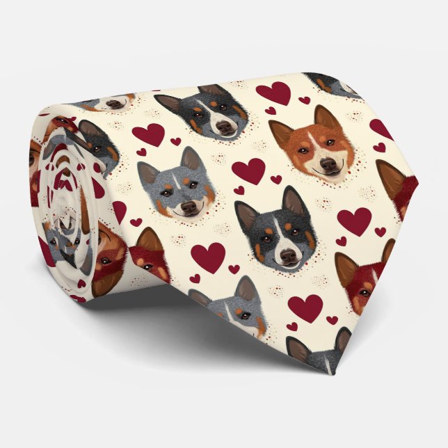 Australian Cattle Dog Valentine Hearts Pattern Dog Neck Tie (Rolled)