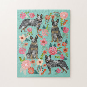 Australian Cattle Dog Vintage Florals Jigsaw Puzzle