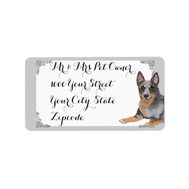 Australian Cattle Dog w/white and silver design Label (Front)