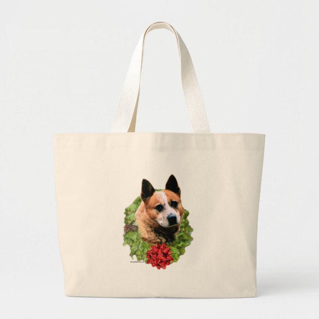 Australian Cattle Dog Wreath Large Tote Bag (Front)