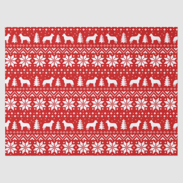 Australian Cattle Dogs Christmas Pattern Red Tissue Paper (Front)