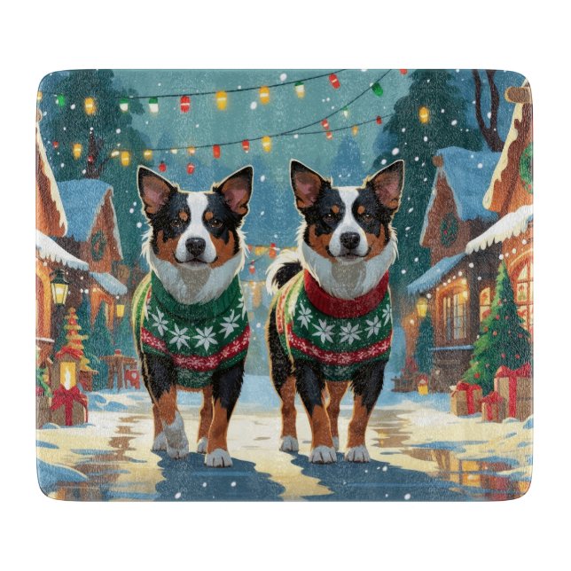 Australian Cattle Dogs Christmas Snow Holiday Cutting Board (Front)