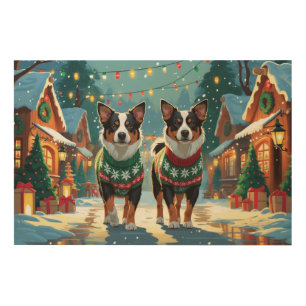 Australian Cattle Dogs Christmas Snow Holiday Wood Wall Art