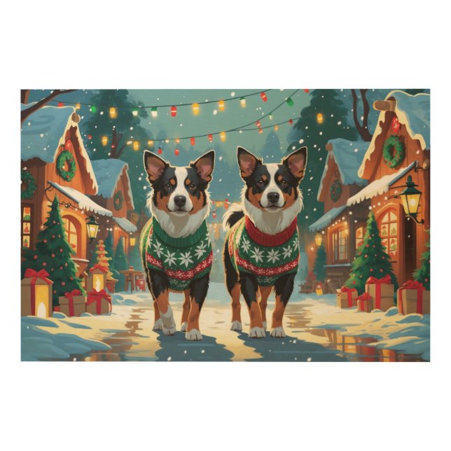 Australian Cattle Dogs Christmas Snow Holiday Wood Wall Art (Front)