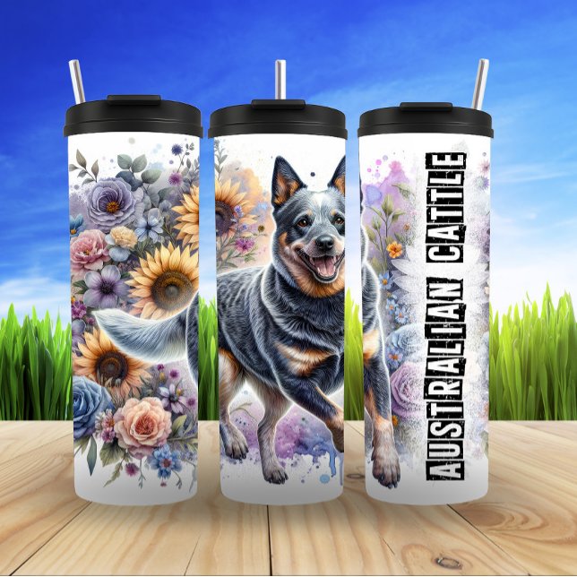 Australian Cattle Dog's Floral Hustle Thermal Tumbler (Creator Uploaded)