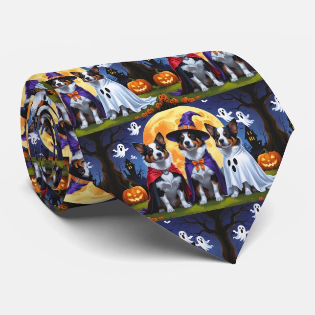 Australian Cattle Dogs Pumpkin Halloween Funny Neck Tie (Rolled)