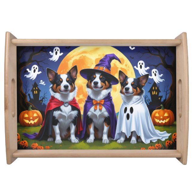 Australian Cattle Dogs Pumpkin Halloween Funny Serving Tray (Front)