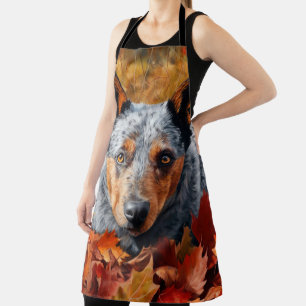 Australian Cattle  in Autumn Leaves Fall Inspire  Apron