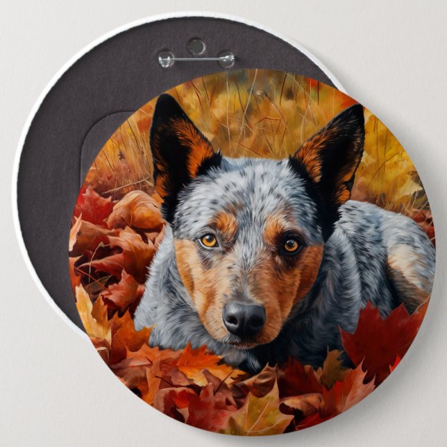 Australian Cattle  in Autumn Leaves Fall Inspire  Button (Front & Back)