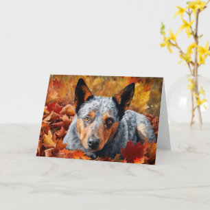 Australian Cattle  in Autumn Leaves Fall Inspire  Card