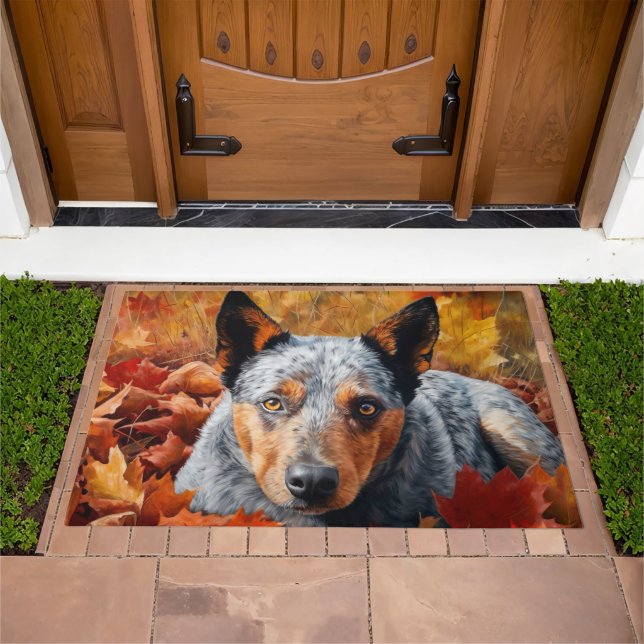 Australian Cattle  in Autumn Leaves Fall Inspire  Doormat (Outdoor)