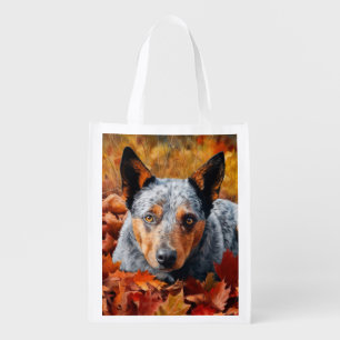 Australian Cattle  in Autumn Leaves Fall Inspire  Grocery Bag