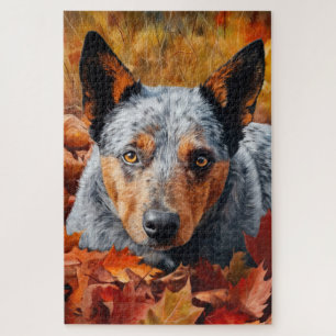 Australian Cattle  in Autumn Leaves Fall Inspire  Jigsaw Puzzle