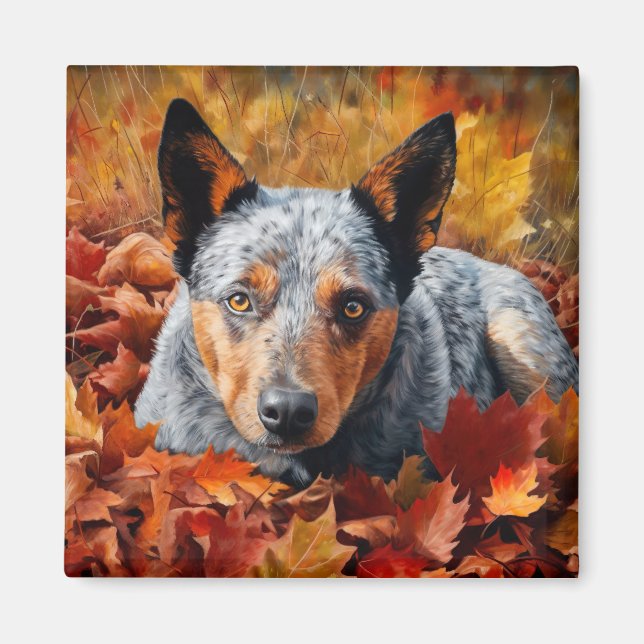 Australian Cattle  in Autumn Leaves Fall Inspire  Magnet (Front)