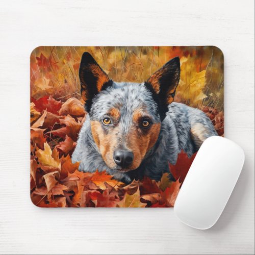 Australian Cattle  in Autumn Leaves Fall Inspire  Mouse Pad