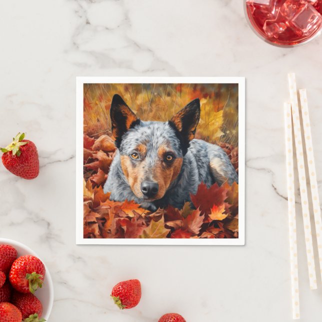 Australian Cattle  in Autumn Leaves Fall Inspire  Napkins (Insitu)