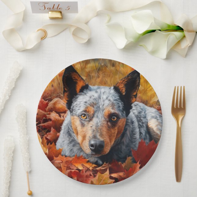 Australian Cattle  in Autumn Leaves Fall Inspire  Paper Plates (Wedding)