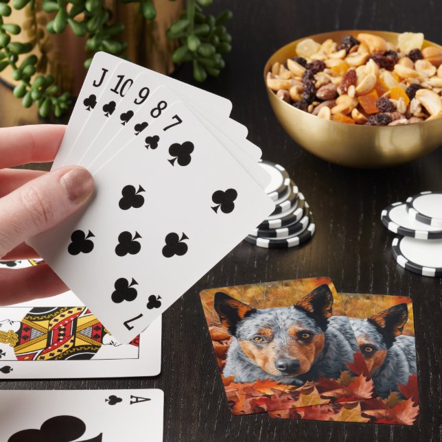 Australian Cattle  in Autumn Leaves Fall Inspire  Poker Cards (In Situ)