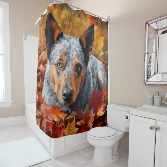 Australian Cattle  in Autumn Leaves Fall Inspire  Shower Curtain (In Situ)