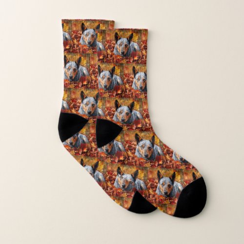 Australian Cattle  in Autumn Leaves Fall Inspire  Socks