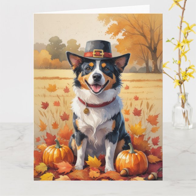 Australian Cattle in Autumn Leaves Thanksgiving  Card (Yellow Flower)