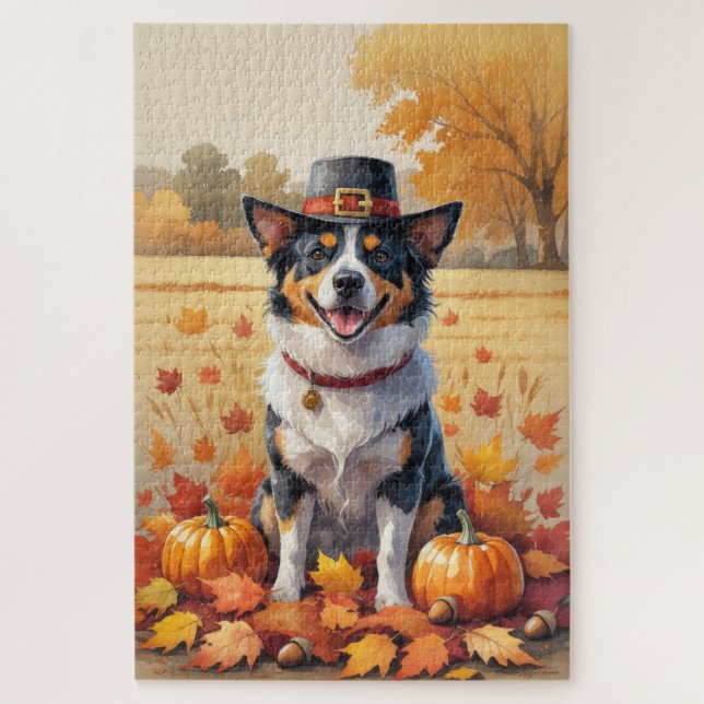 Australian Cattle in Autumn Leaves Thanksgiving  Jigsaw Puzzle (Vertical)