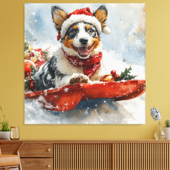 Australian Cattle in Sledge Let it Snow Christmas Canvas Print (Insitu(LivingRoom))