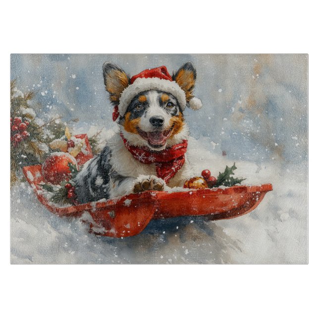 Australian Cattle in Sledge Let it Snow Christmas Cutting Board (Front)