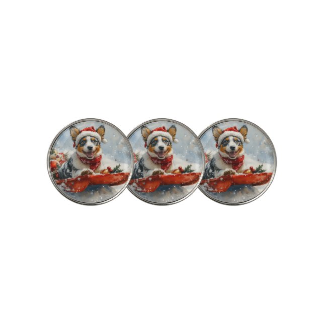 Australian Cattle in Sledge Let it Snow Christmas Golf Ball Marker (3 Up)