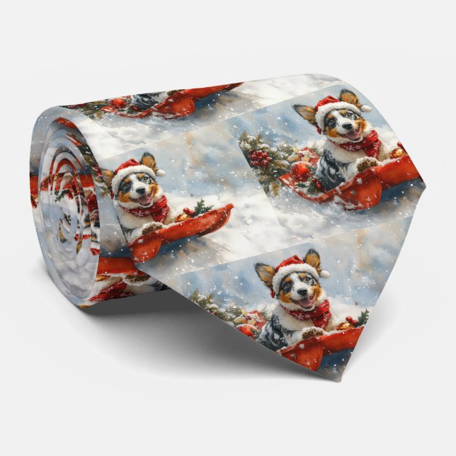 Australian Cattle in Sledge Let it Snow Christmas Neck Tie (Rolled)