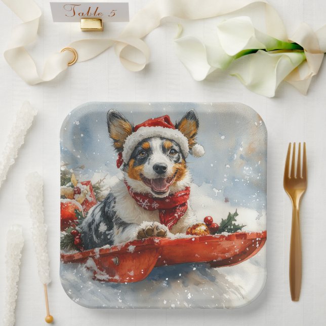 Australian Cattle in Sledge Let it Snow Christmas Paper Plates (Wedding)