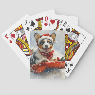 Australian Cattle in Sledge Let it Snow Christmas Poker Cards