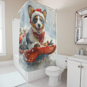 Australian Cattle in Sledge Let it Snow Christmas Shower Curtain
