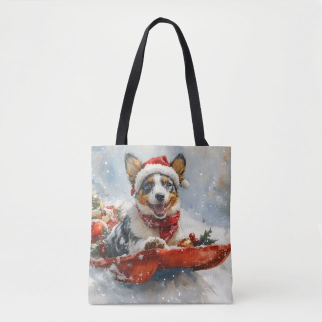 Australian Cattle in Sledge Let it Snow Christmas Tote Bag (Front)