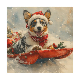 Australian Cattle in Sledge Let it Snow Christmas Wood Wall Art