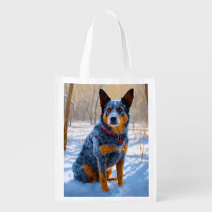 Australian Cattle Let It Snow Christmas Grocery Bag