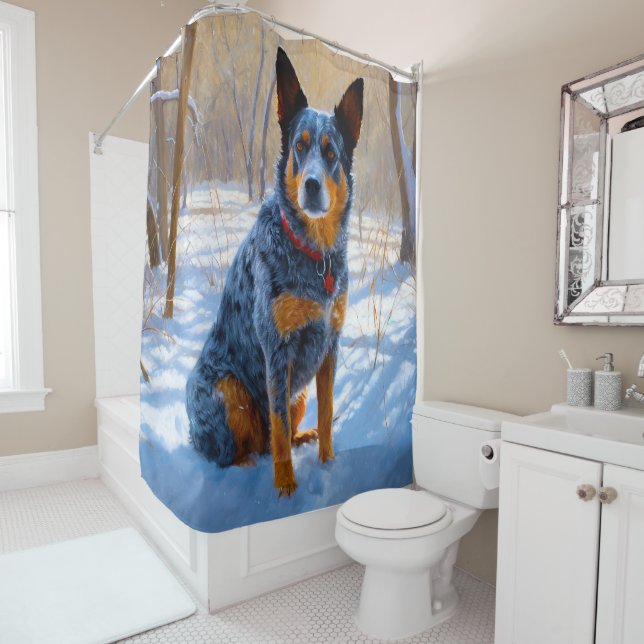 Australian Cattle Let It Snow Christmas Shower Curtain (In Situ)