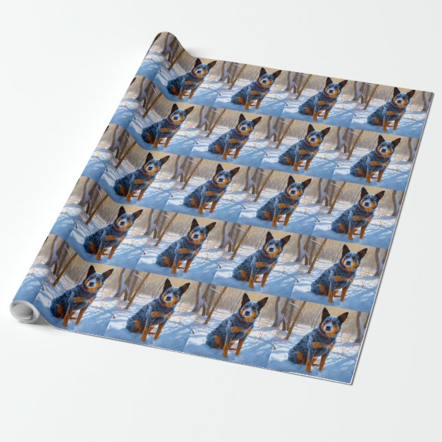 Australian Cattle Let It Snow Christmas Wrapping Paper (Unrolled)