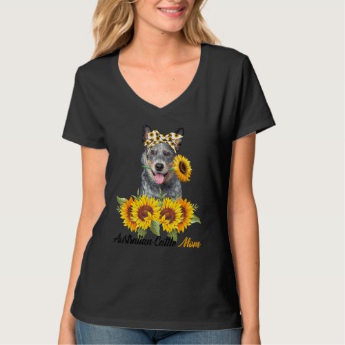 Australian Cattle Mom Sunflower Summer Dog Mom Mam T_Shirt