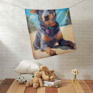 Australian Cattle on Beach,dog lovers summer gift Baby Blanket