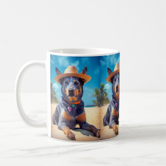 Australian Cattle on Beach,dog lovers summer gift Coffee Mug (Left)