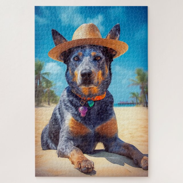 Australian Cattle on Beach,dog lovers summer gift Jigsaw Puzzle (Vertical)