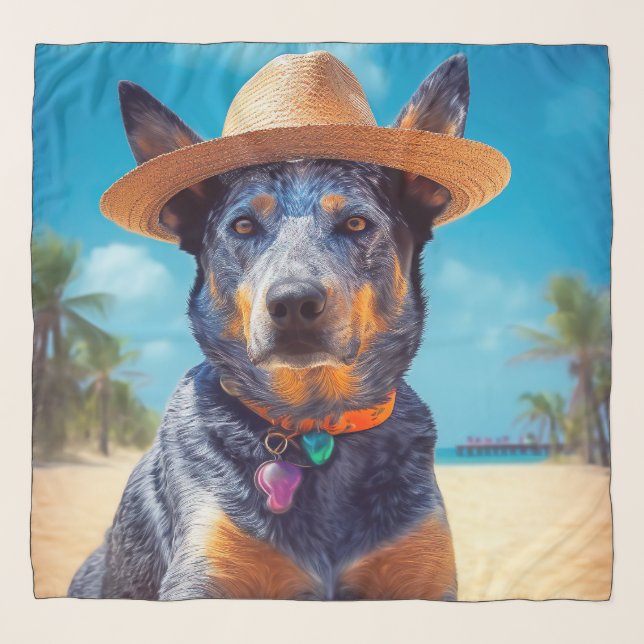 Australian Cattle on Beach,dog lovers summer gift Scarf (Front)