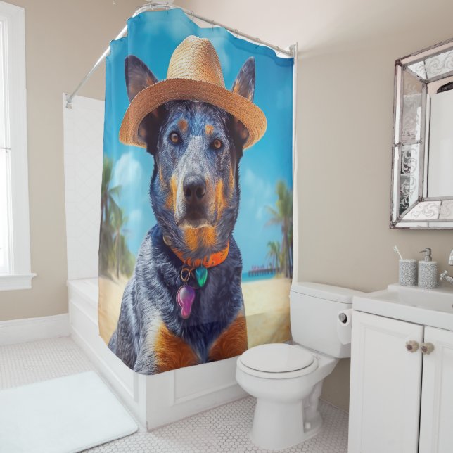 Australian Cattle on Beach,dog lovers summer gift Shower Curtain (In Situ)