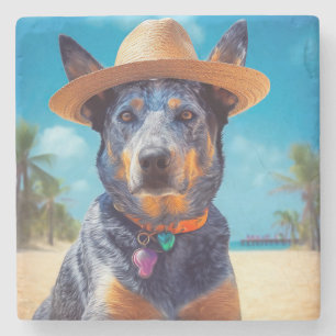 Australian Cattle on Beach,dog lovers summer gift Stone Coaster