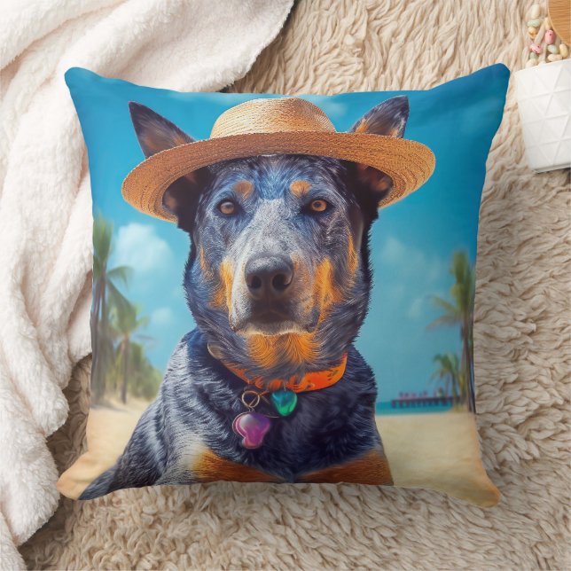Australian Cattle on Beach,dog lovers summer gift Throw Pillow (Blanket)
