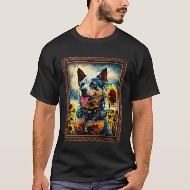 Australian Cattle Painting Sunflower Flower Mom Wo T-Shirt (Front)