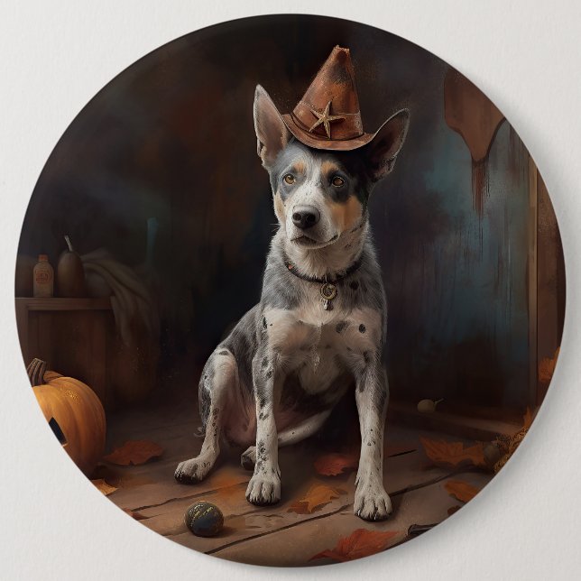 Australian Cattle Pumpkins Halloween Scary Button (Front)