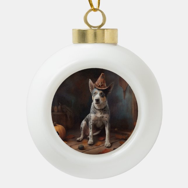 Australian Cattle Pumpkins Halloween Scary Ceramic Ball Christmas Ornament (Front)